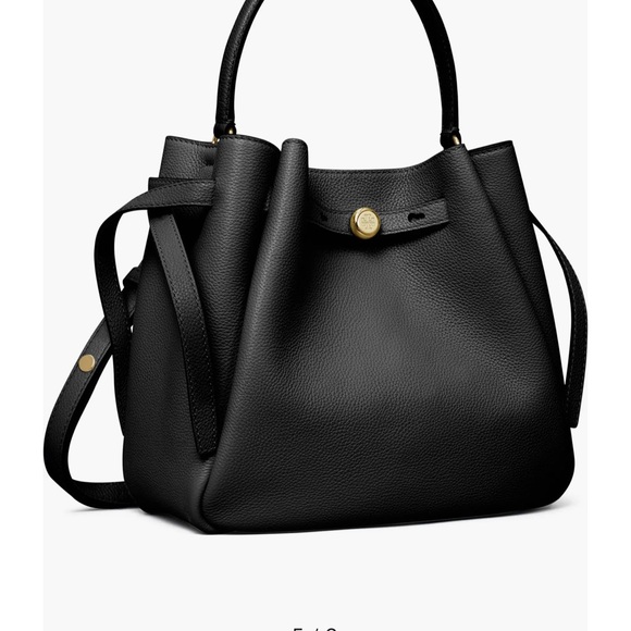 Tory Burch Romy  Black Pebble Leather Bucket Bag - Picture 10 of 12